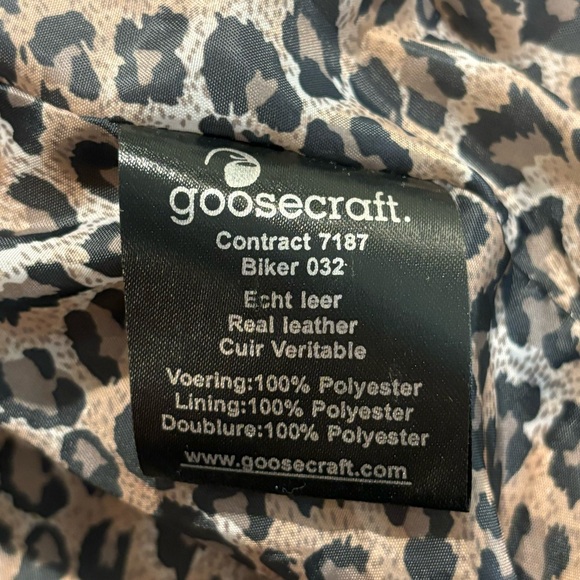 GOOSECRAFT Sz L Moto Style Jacket Biker 032 Suede Gold Hardware Leopard Lining - Picture 11 of 13